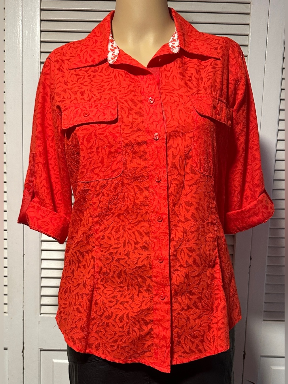 Coldwater Creek Coral Orange Button Down 3/4 Sleeve Shirt S
